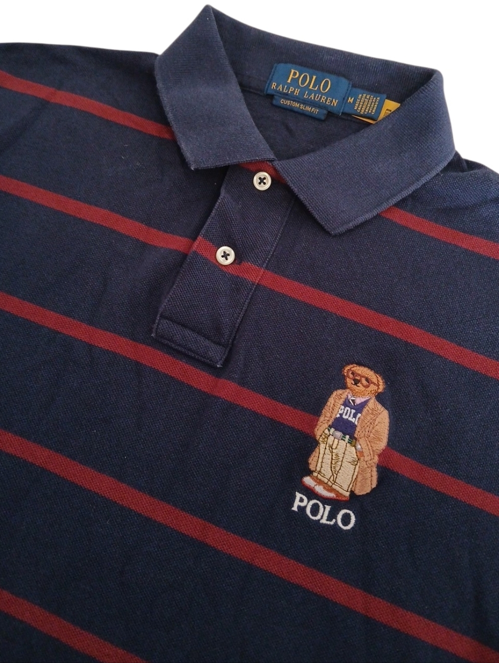 Polo Ralph Lauren Custom Slim Fit Bear Mesh Preppy Polo Shirt M/Burgundy/Blue